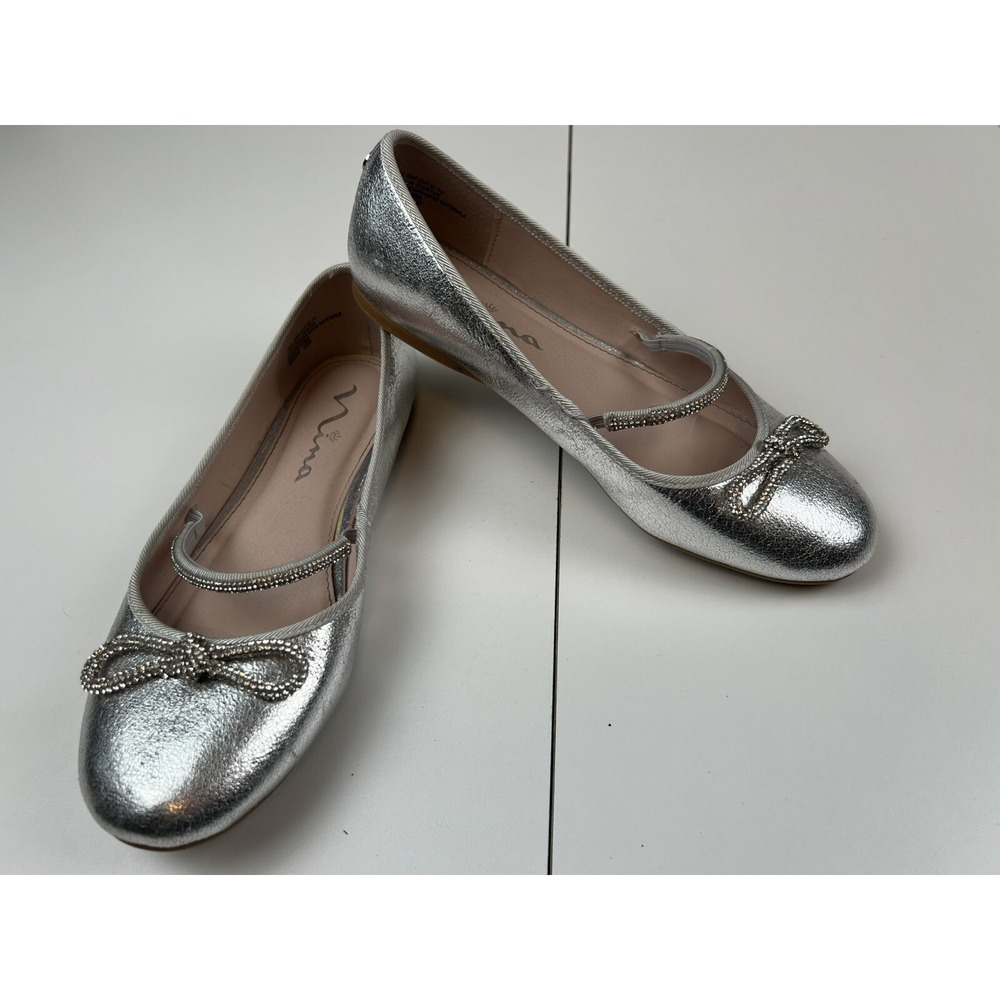 Nina Girls Ballet Flats Size 5 Silver Metallic Kendalla Rhinestone Shoe
